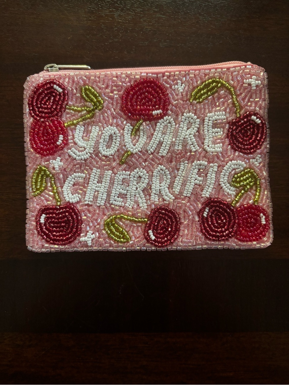 Pink Beaded 'You're Cherrific' Coin Pouch